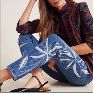 ISO Olivia high rise embroidered slim jeans $100